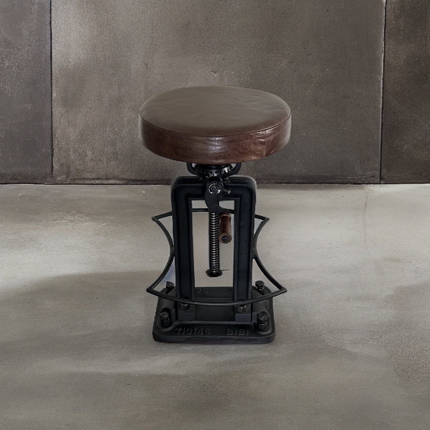 Maxlume ~ Industrial Solid Bar Stool Leather Base | Vintage Style | Solid Cast Metal | Floor Standing