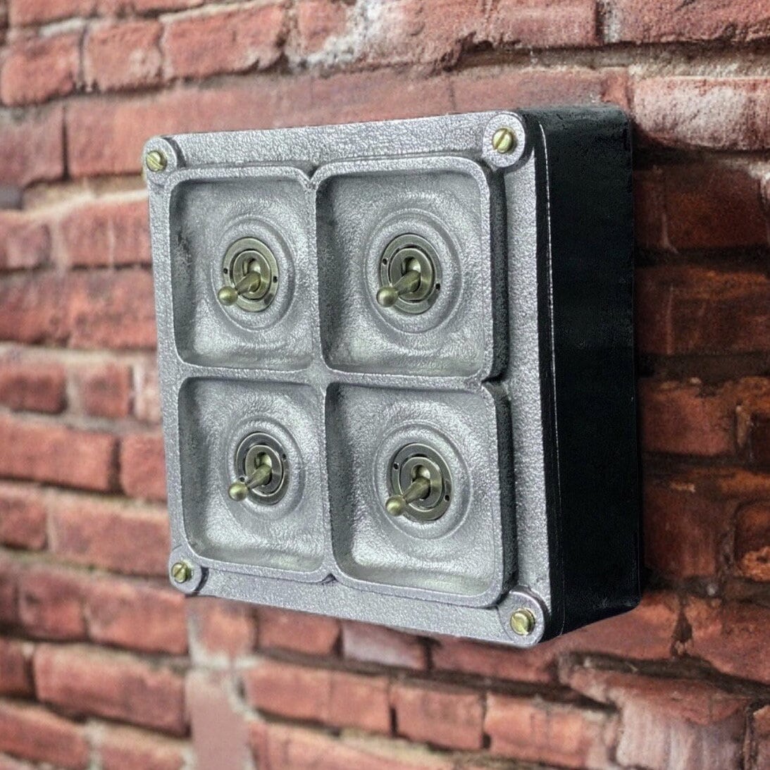 4 Gang 2 Way Solid Cast Metal Conduit Light Switch Industrial - BS EN Approved Vintage Crabtree 1950’s Style