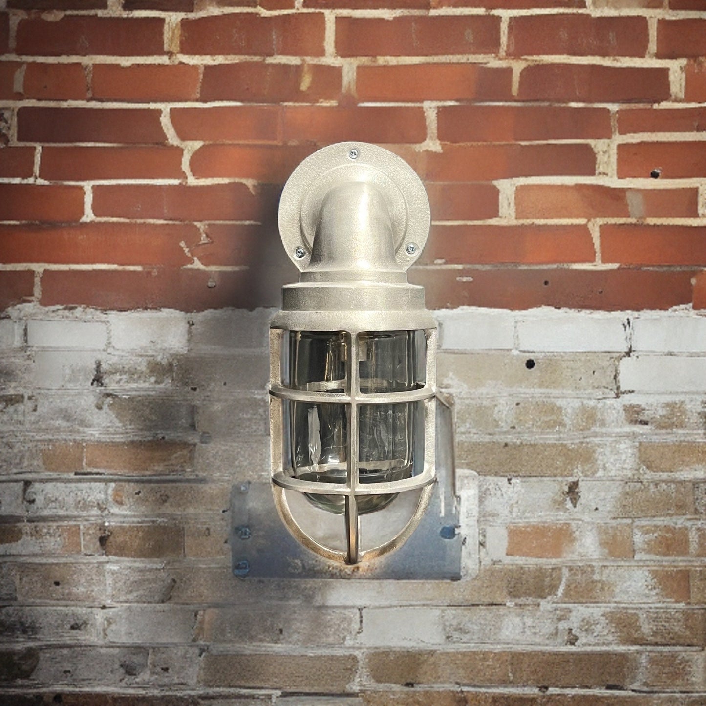 Beachamwell ~ Bulkhead Outdoor & Bathroom Sconce Wall Light | Raw Cast Pewter | 10.5 Inch