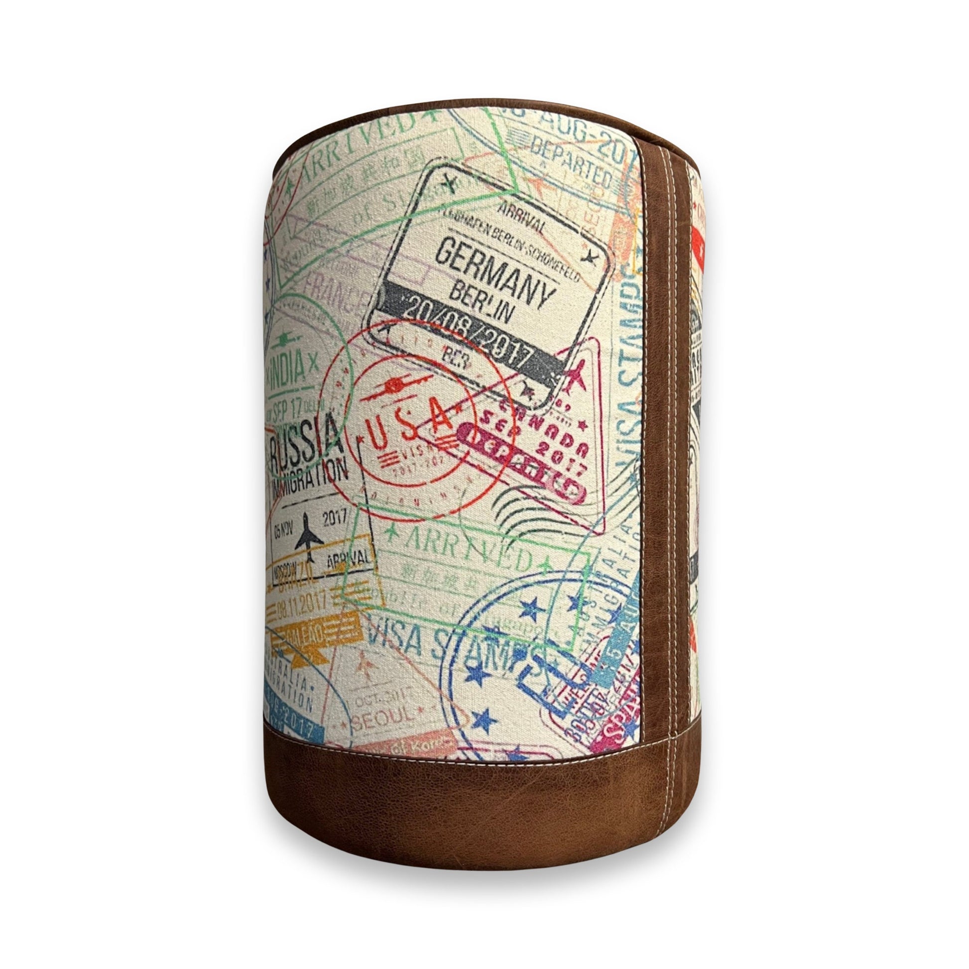 Maxlume ~ ‘Wanderlust’ Pouf Solid Base Dark Brown Genuine Leather | Vintage Style | Floor Standing | Man Cave Stool
