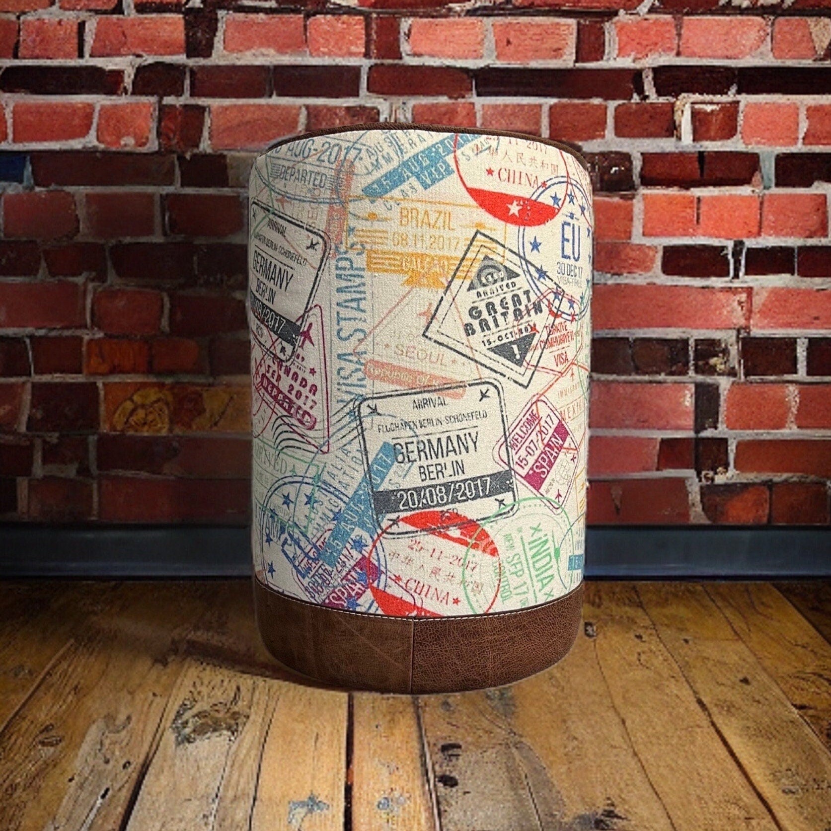 Maxlume ~ ‘Wanderlust’ Pouf Solid Base Dark Brown Genuine Leather | Vintage Style | Floor Standing | Man Cave Stool