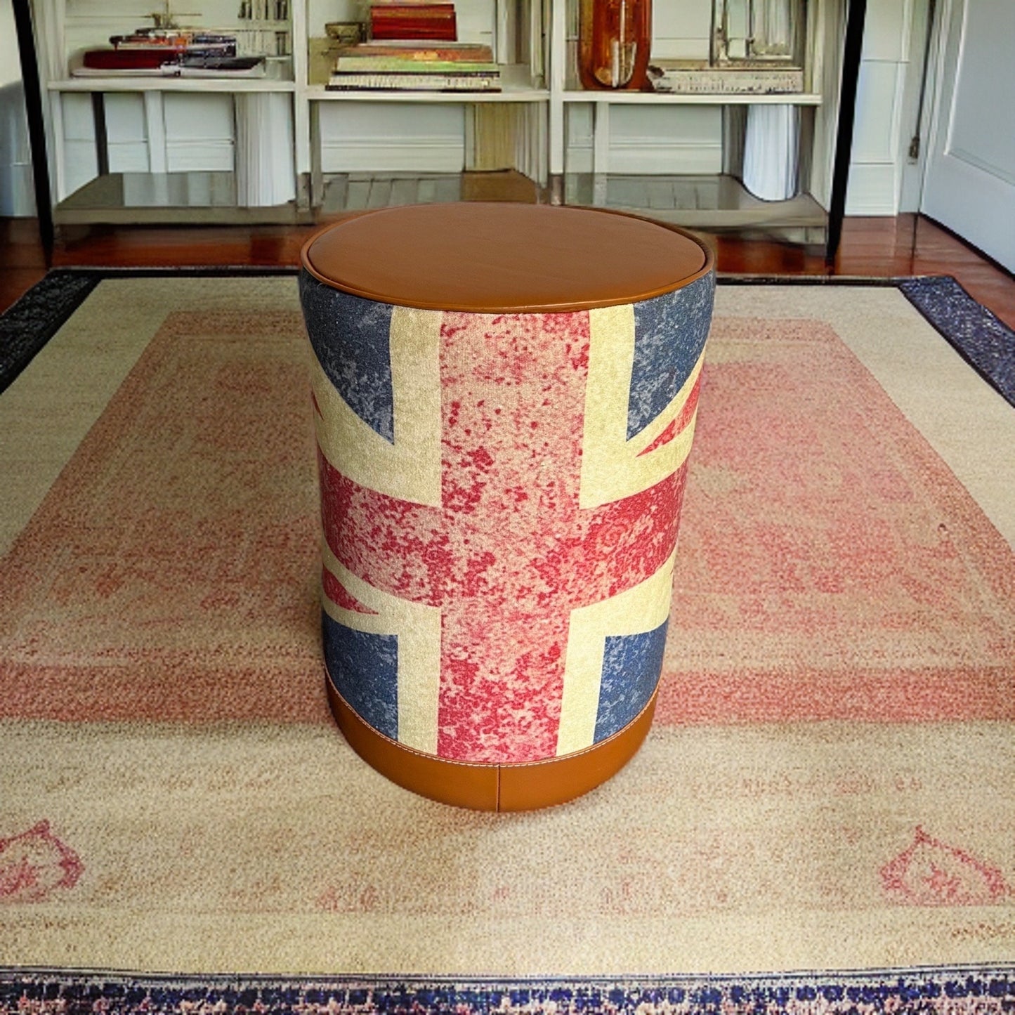 Maxlume ~ Union Jack Flag | Great Britain | Pouf Solid Base Genuine Leather | Vintage Style | Floor Standing | Man Cave Foot Stool
