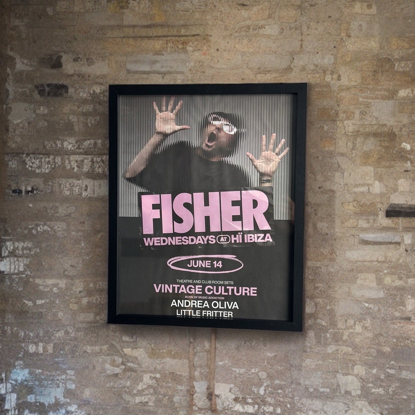 Fisher ~ Genuine Ibiza Framed Dj Artwork | Hi Ibiza | A3 Luxury Black Frame