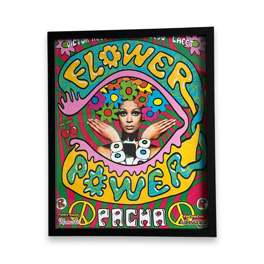 Flower Power ~ Genuine Pacha Ibiza Framed Dj Artwork | A3 Luxury Black Frame
