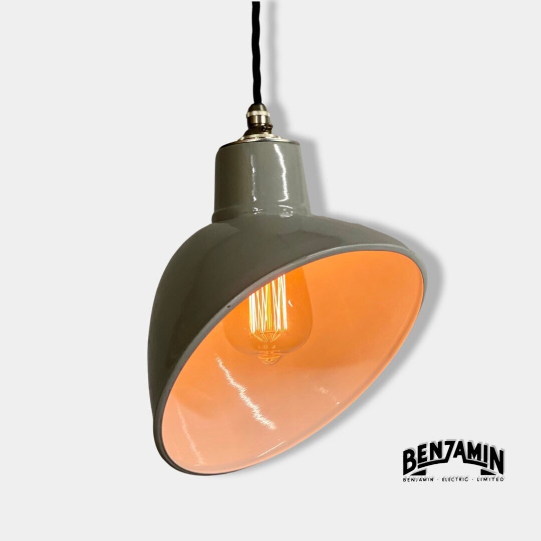 Stratton ~ Original Grey Solid Parabolic Shade Design Pendant Set Light | Ceiling Dining Room | Kitchen Table | Vintage Industrial