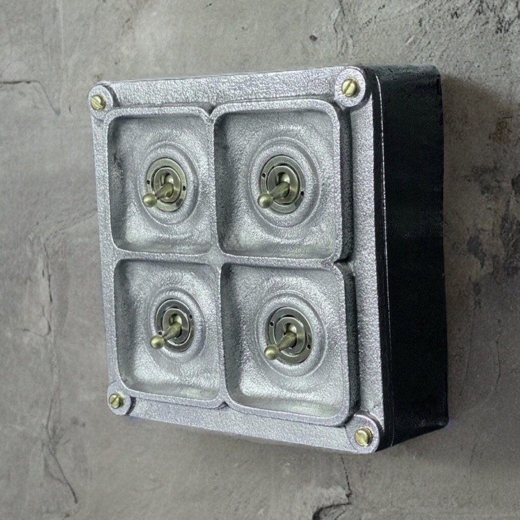 4 Gang 2 Way Solid Cast Metal Conduit Light Switch Industrial - BS EN Approved Vintage Crabtree 1950’s Style