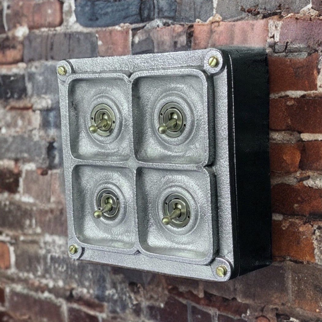 4 Gang 2 Way Solid Cast Metal Conduit Light Switch Industrial - BS EN Approved Vintage Crabtree 1950’s Style