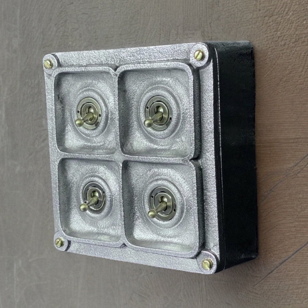 4 Gang 2 Way Solid Cast Metal Conduit Light Switch Industrial - BS EN Approved Vintage Crabtree 1950’s Style