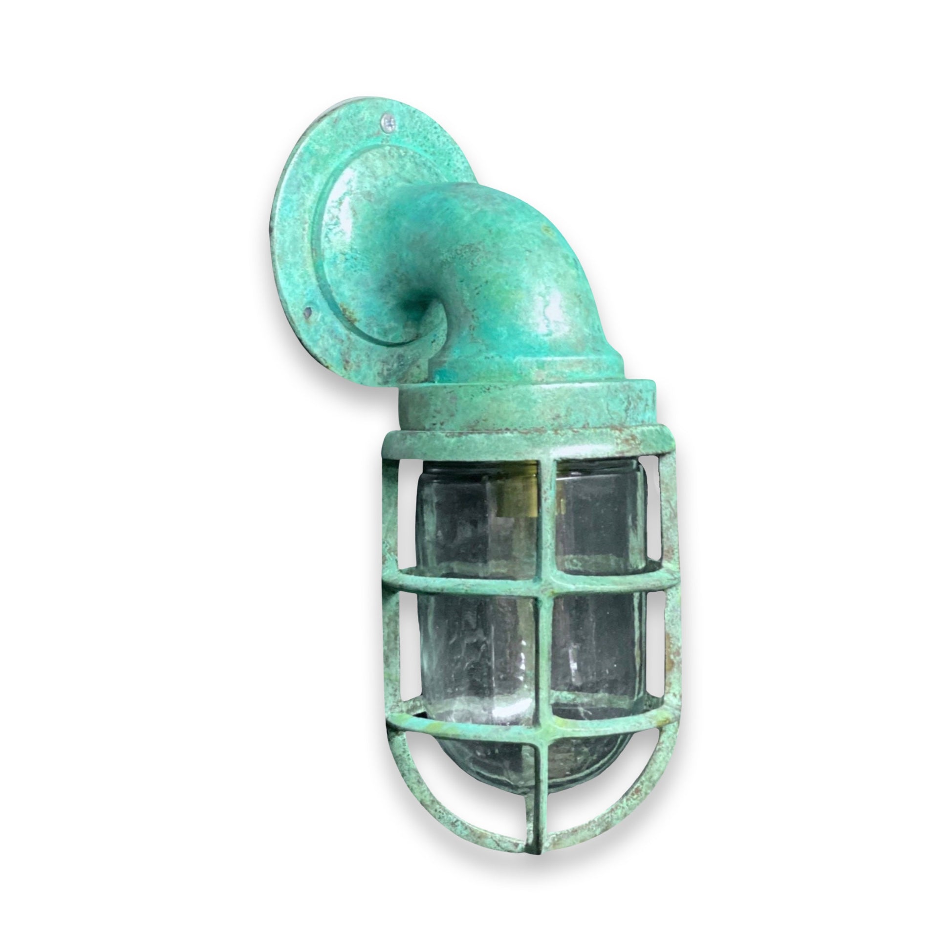 Beachamwell ~ Bulkhead Outdoor & Bathroom Sconce Wall Light | Solid Brass Verdigris | 10.5 Inch