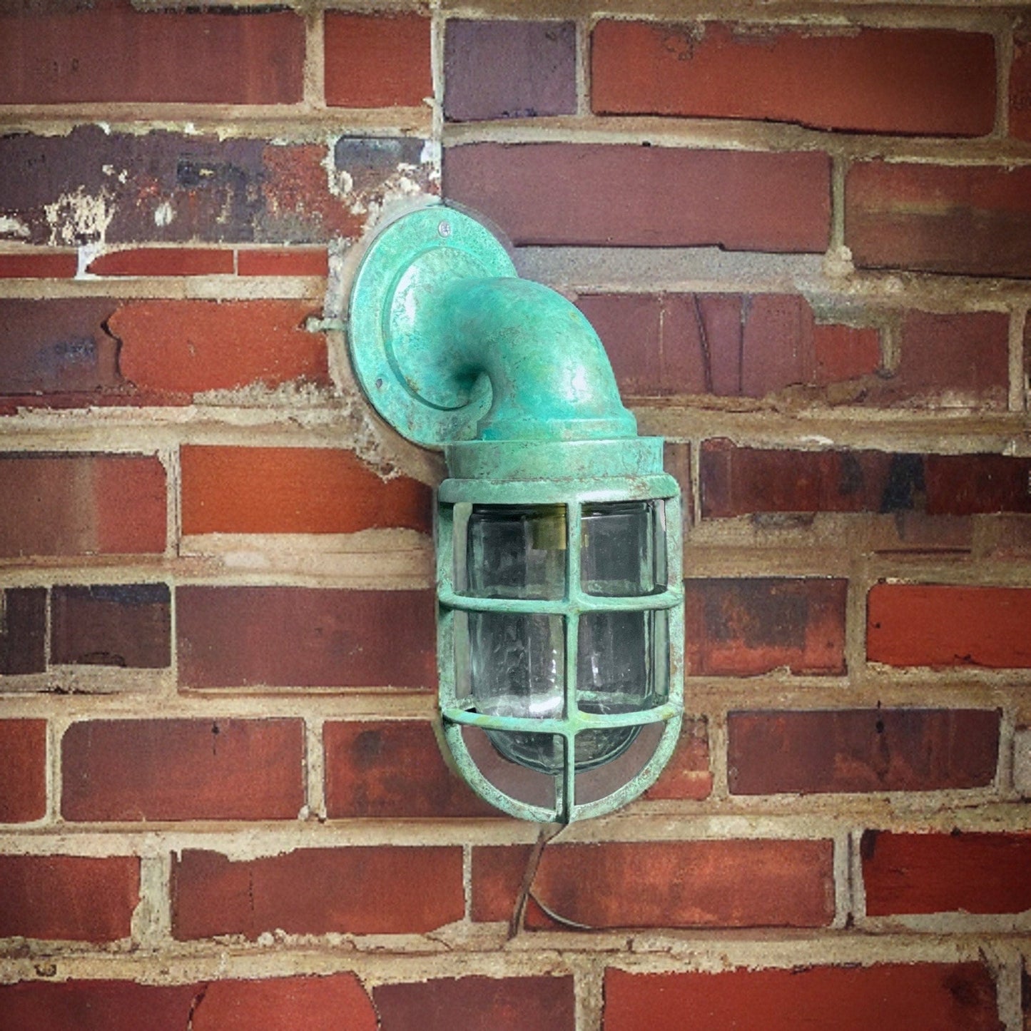 Beachamwell ~ Bulkhead Outdoor & Bathroom Sconce Wall Light | Solid Brass Verdigris | 10.5 Inch