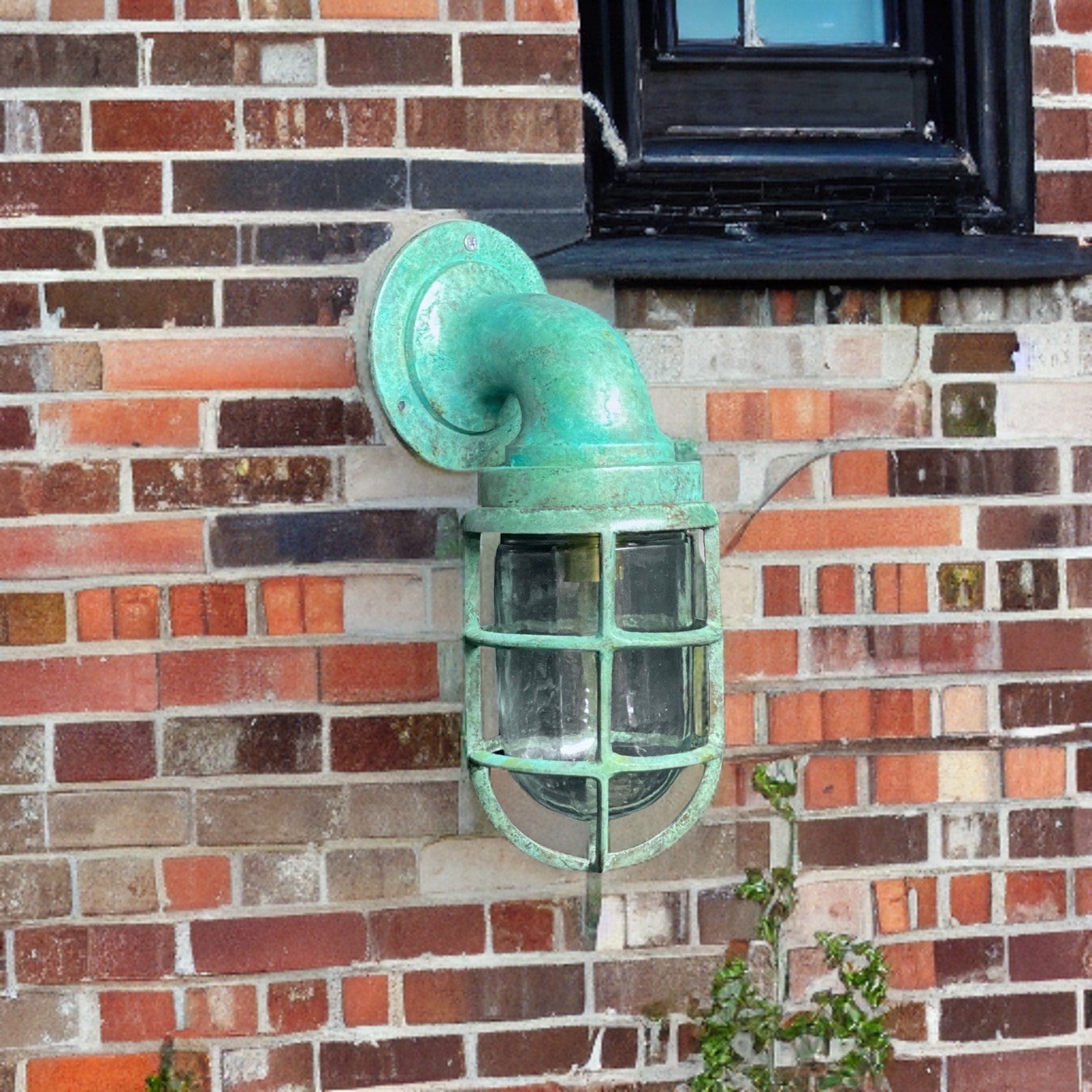 Beachamwell ~ Bulkhead Outdoor & Bathroom Sconce Wall Light | Solid Brass Verdigris | 10.5 Inch