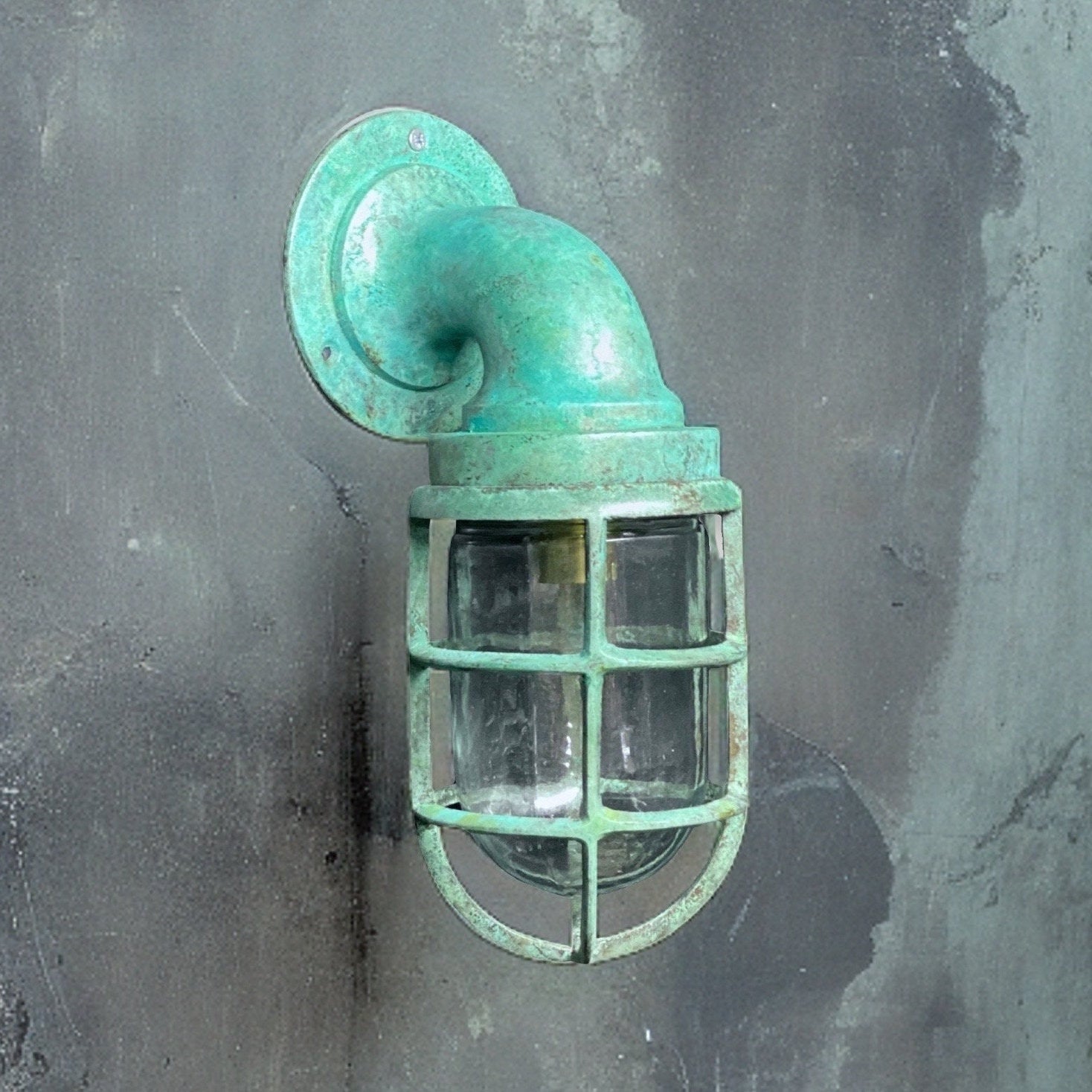 Beachamwell ~ Bulkhead Outdoor & Bathroom Sconce Wall Light | Solid Brass Verdigris | 10.5 Inch