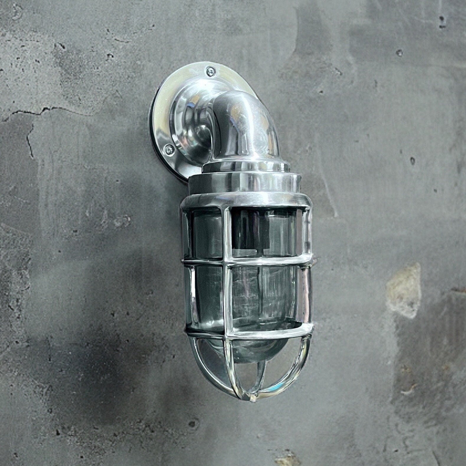 Beachamwell ~ Bulkhead Outdoor & Bathroom Sconce Wall Light Polished Silver | 10.5 Inch