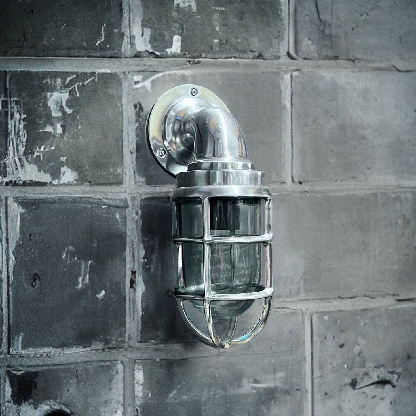 Beachamwell ~ Bulkhead Outdoor & Bathroom Sconce Wall Light Polished Silver | 10.5 Inch