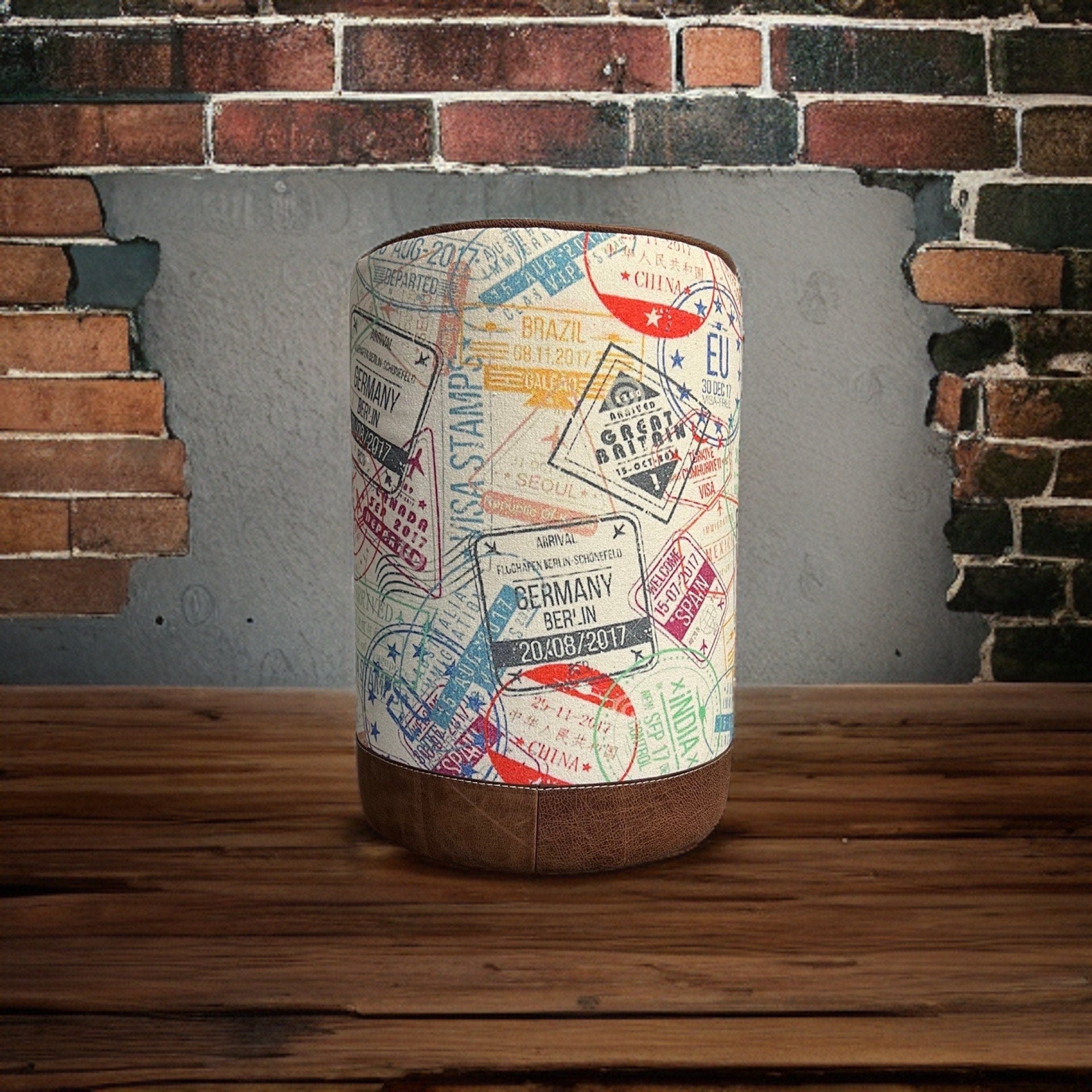 Maxlume ~ ‘Wanderlust’ Pouf Solid Base Dark Brown Genuine Leather | Vintage Style | Floor Standing | Man Cave Stool