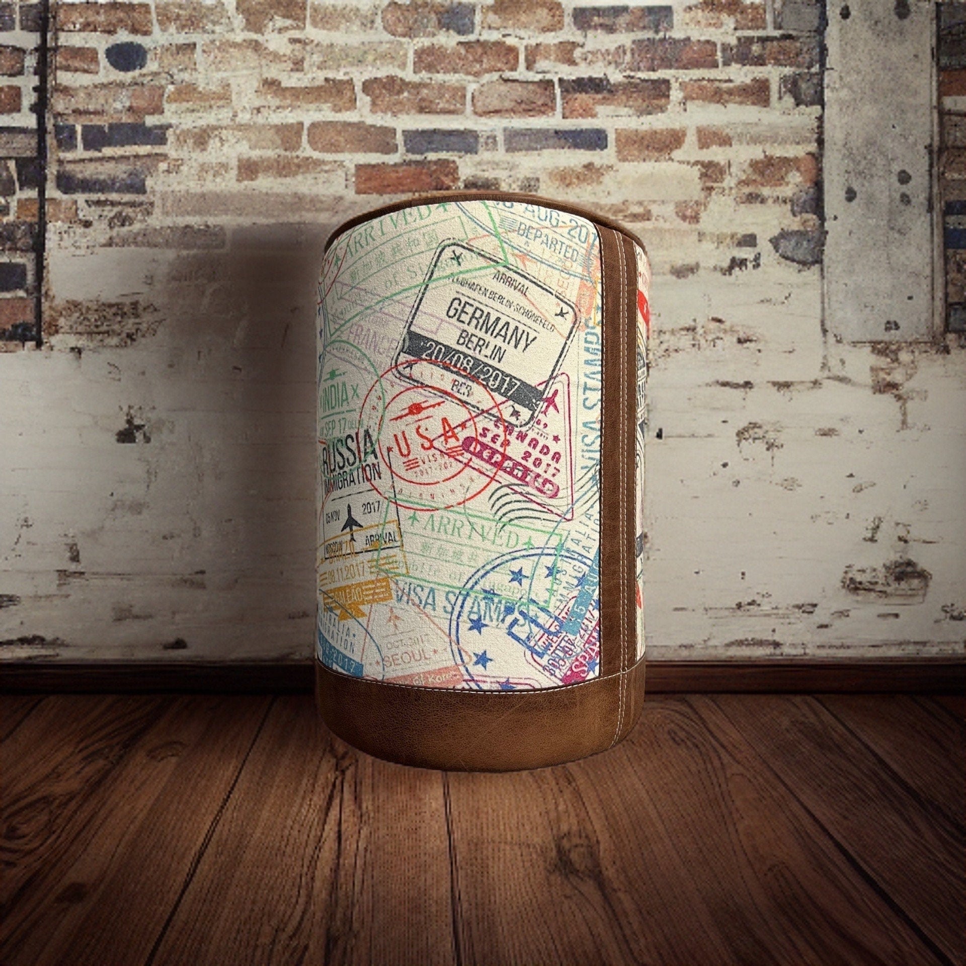 Maxlume ~ ‘Wanderlust’ Pouf Solid Base Dark Brown Genuine Leather | Vintage Style | Floor Standing | Man Cave Stool