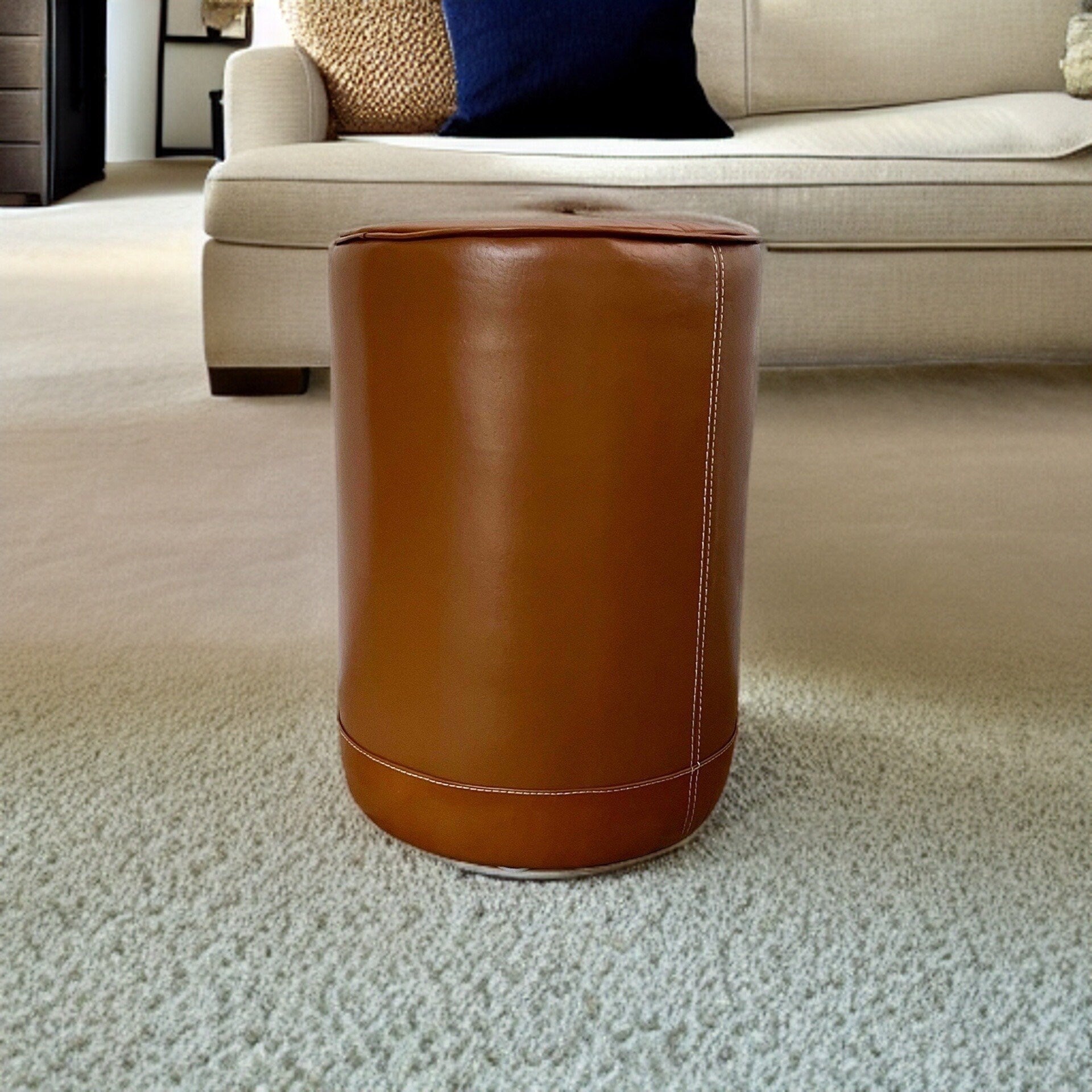 Maxlume Leather Pouf Solid Base Genuine Leather Vintage Style Floor Standing Man Cave Foot Stool