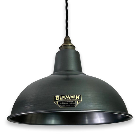 Salthouse ~ Pewter Grey Industrial Factory Shade light ceiling dining room kitchen table vintage pendant 10 Inch