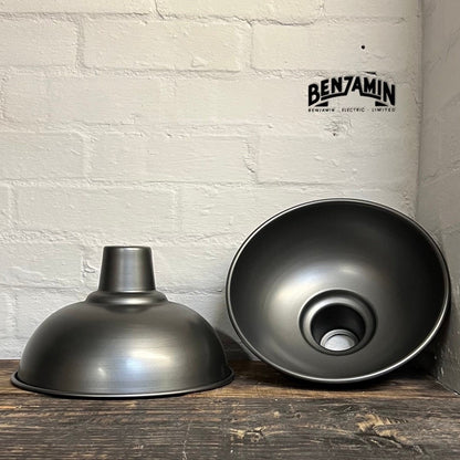 Salthouse ~ Pewter Grey Industrial Factory Shade light ceiling dining room kitchen table vintage pendant 10 Inch