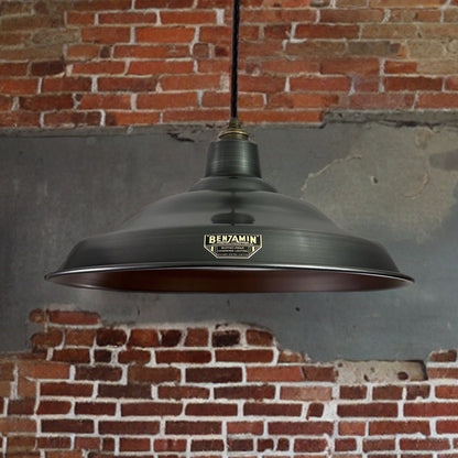Bawsey ~ Pewter Industrial factory shade light ceiling dining room kitchen table vintage edison filament lamps pendant 16 Inch