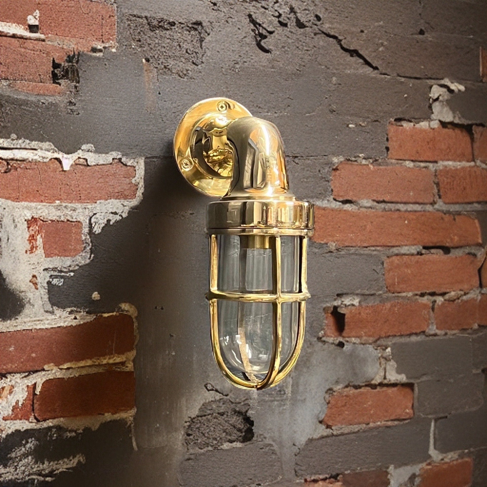 Shingham - Bulkhead Outdoor & Bathroom Wall Light Solid Brass | 8 Inch