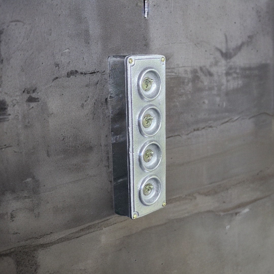 4 Gang 2 Way Solid Cast Metal Light Conduit Switch Industrial - BS EN Approved Vintage Crabtree 1950’s Style