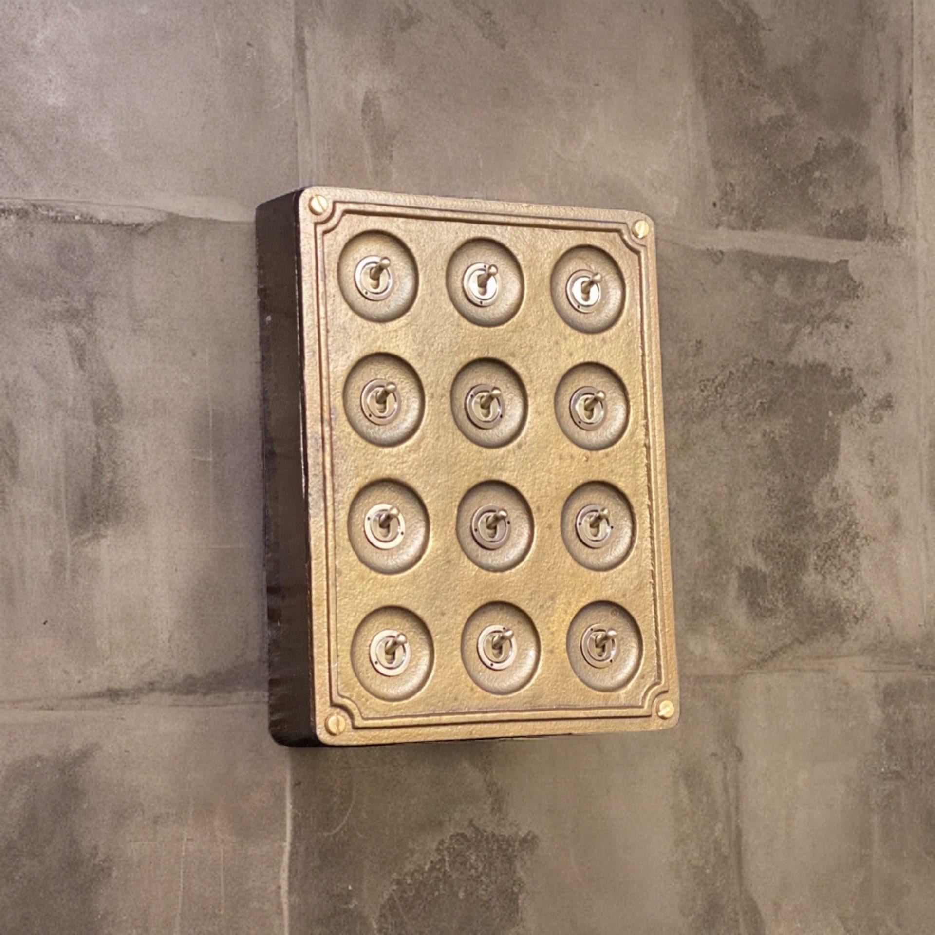 12 Gang 2 Way Bronze Solid Cast Metal Conduit Light Switch Industrial - BS EN Approved Vintage Crabtree 1950’s Style