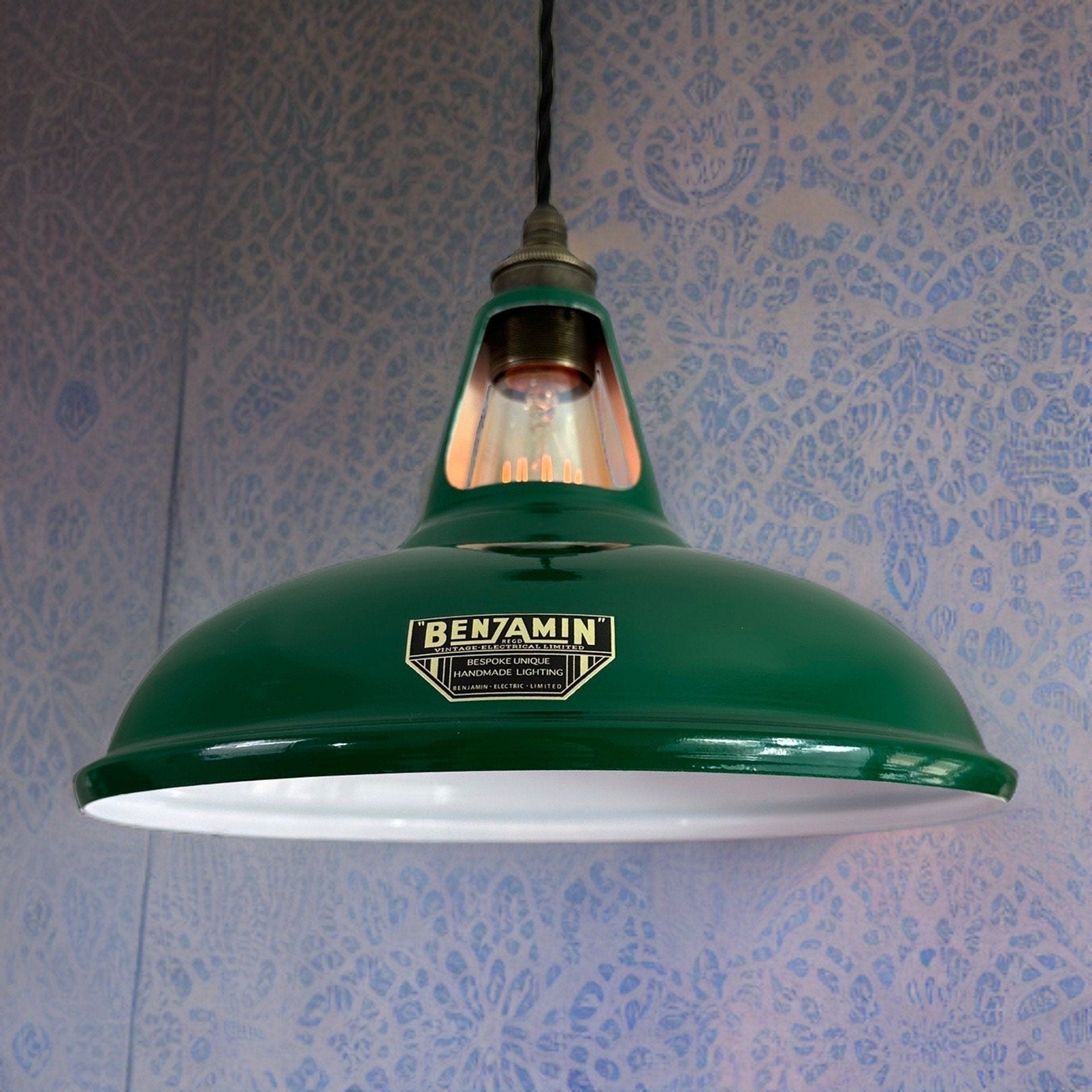 Cawston ~ Racing Green Solid Shade Slotted Design Pendant Set Light | Ceiling Dining Room | Kitchen Table | Vintage Filament Bulb | 11 Inch