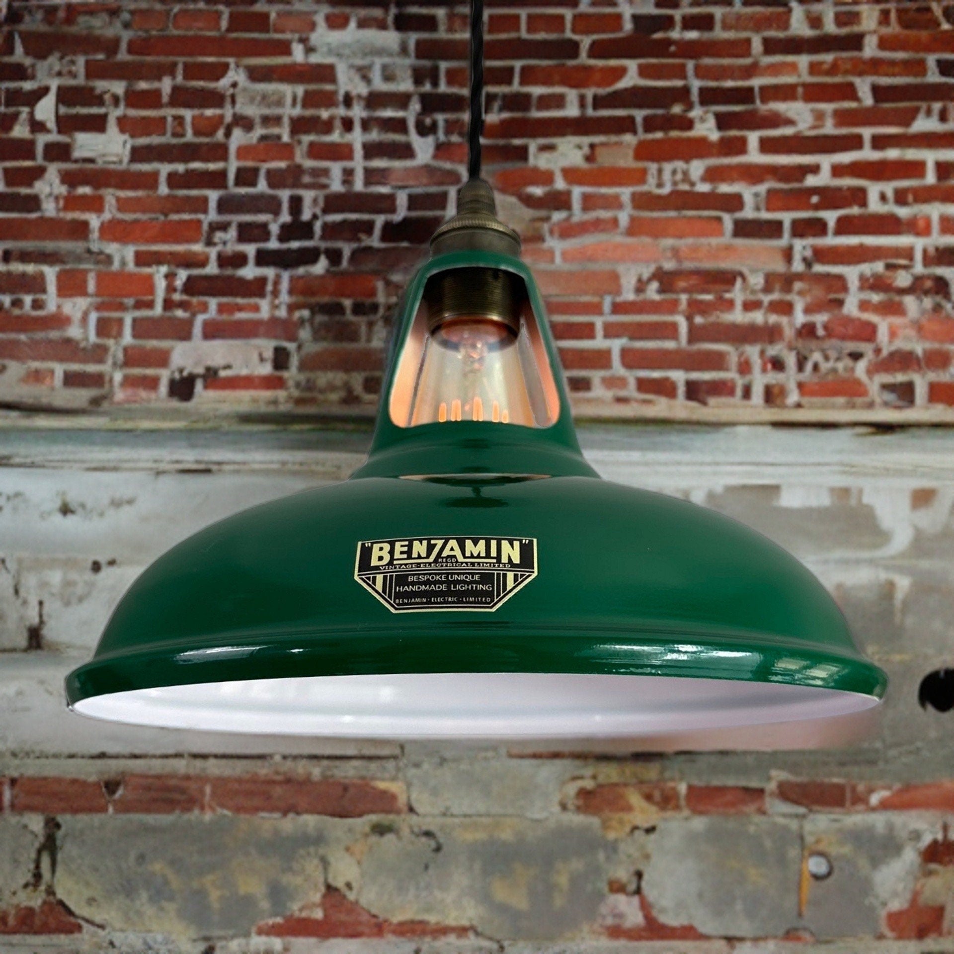 Cawston ~ Racing Green Solid Shade Slotted Design Pendant Set Light | Ceiling Dining Room | Kitchen Table | Vintage Filament Bulb | 11 Inch