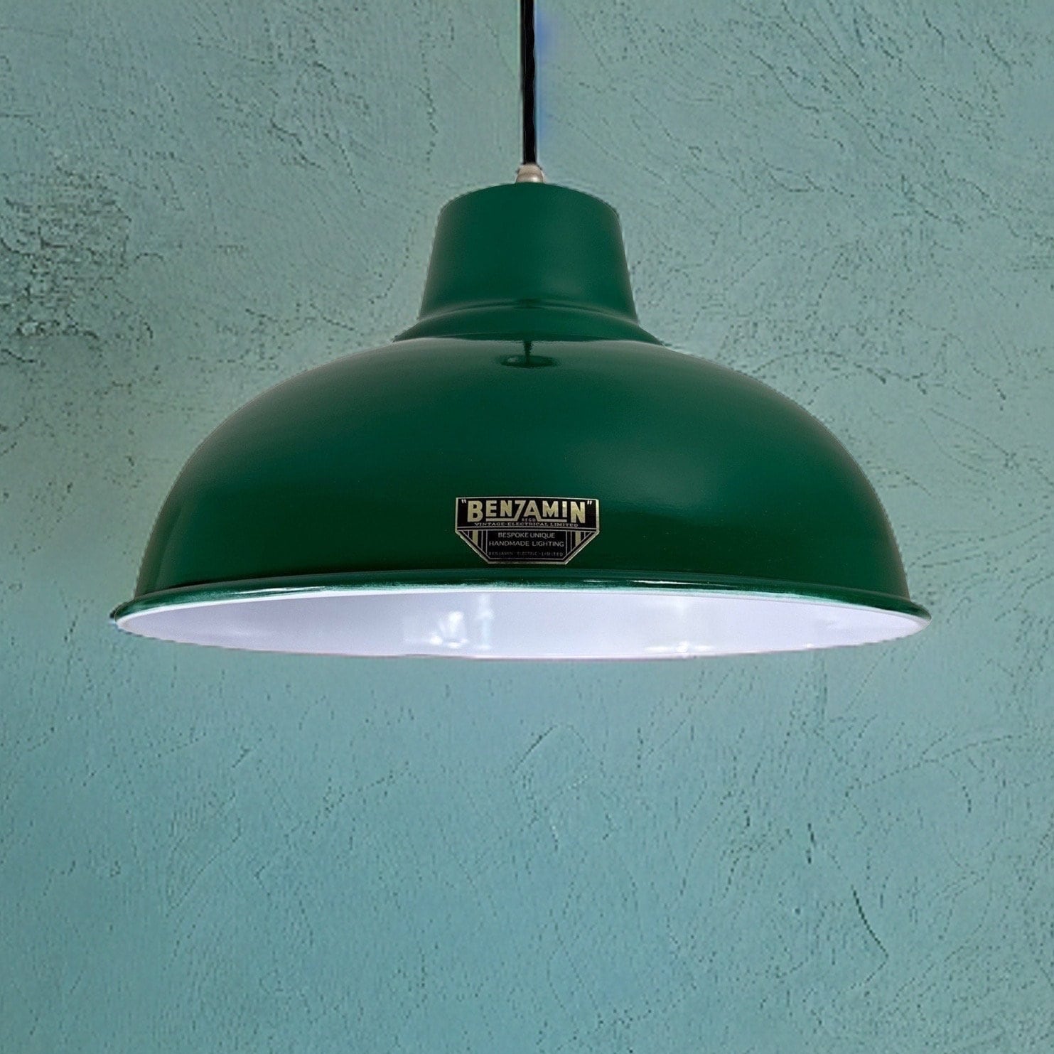 Salthouse XL ~ Racing Green Dome Lampshade Pendant Set Light ~ 14.5 Inch