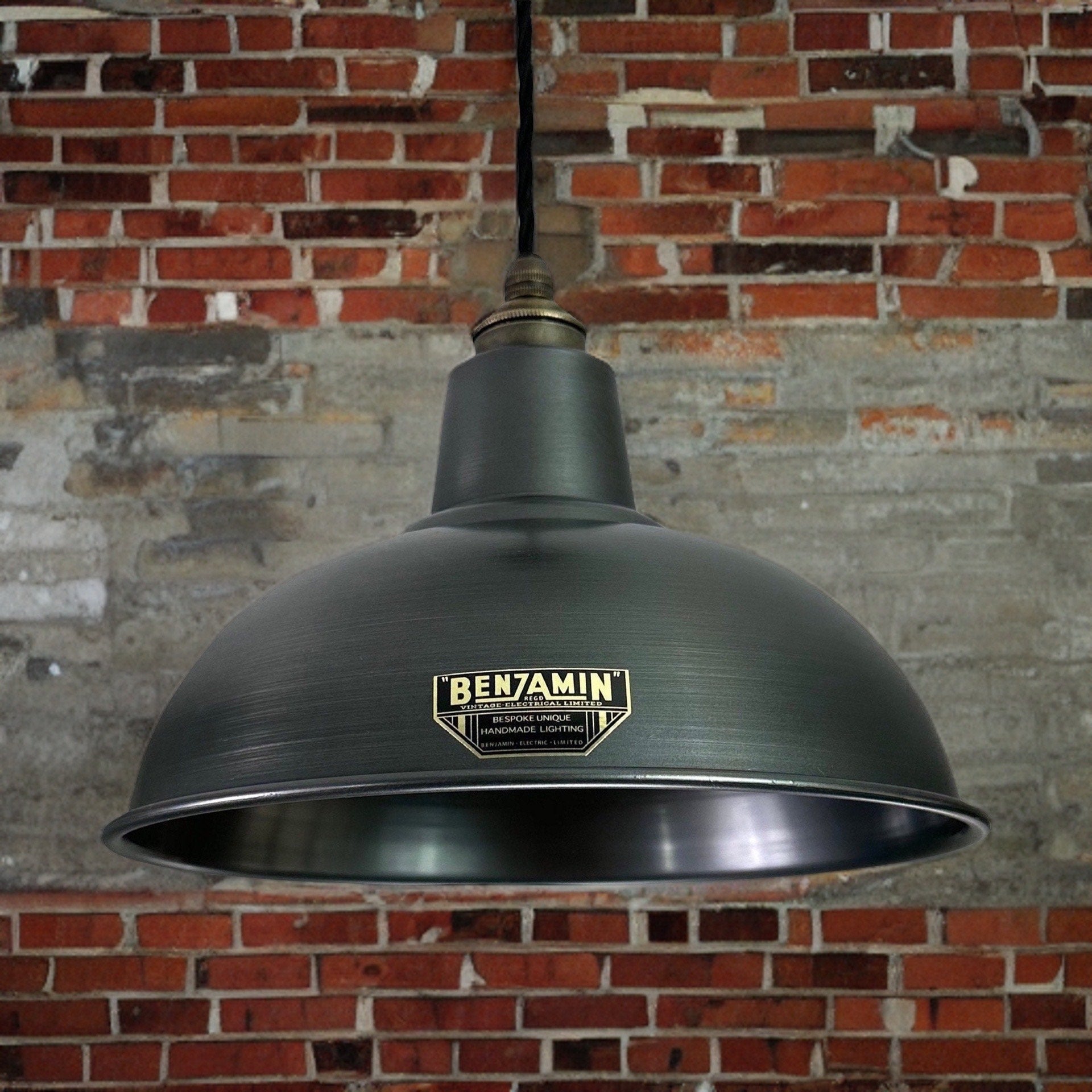 Salthouse ~ Pewter Grey Industrial Factory Shade light ceiling dining room kitchen table vintage pendant 10 Inch