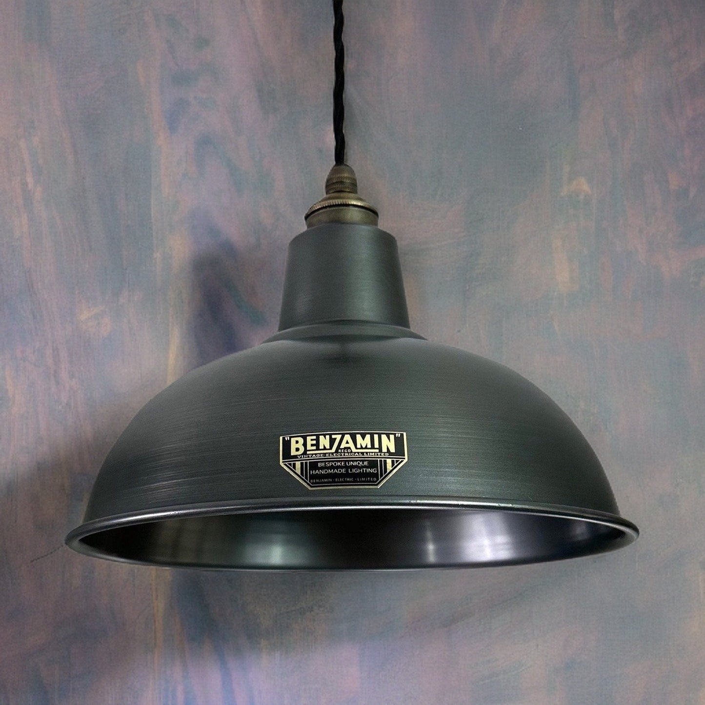 Salthouse ~ Pewter Grey Industrial Factory Shade light ceiling dining room kitchen table vintage pendant 10 Inch