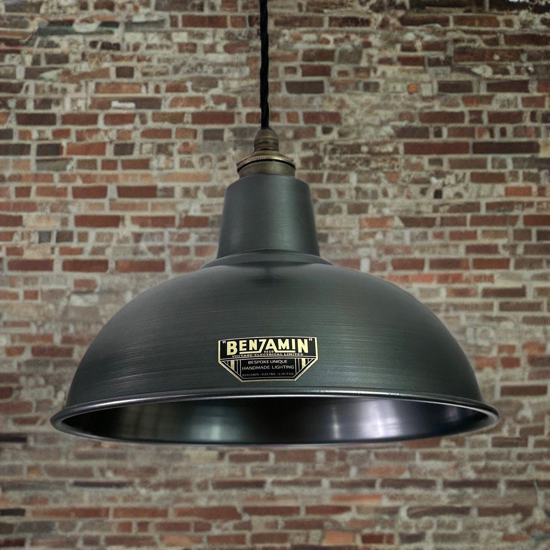 Salthouse ~ Pewter Grey Industrial Factory Shade light ceiling dining room kitchen table vintage pendant 10 Inch