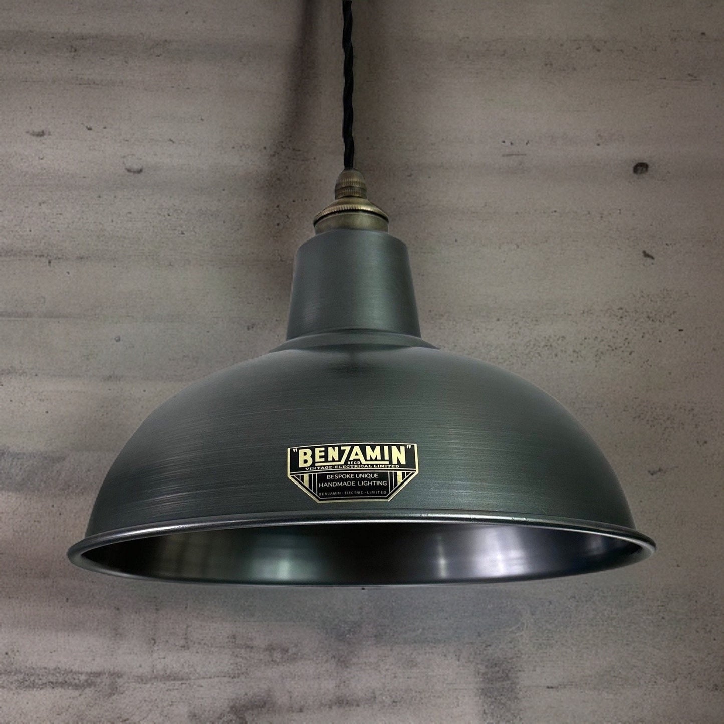 Salthouse ~ Pewter Grey Industrial Factory Shade light ceiling dining room kitchen table vintage pendant 10 Inch