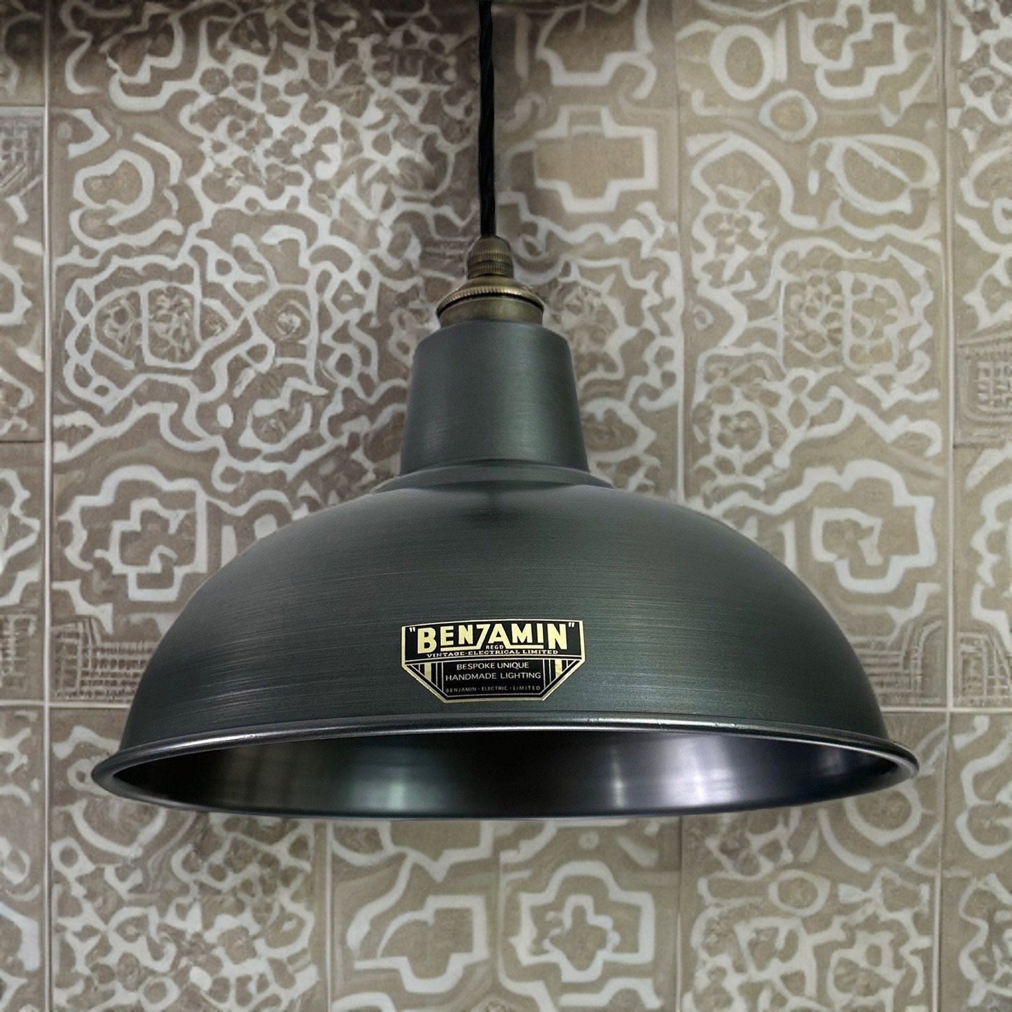 Salthouse ~ Pewter Grey Industrial Factory Shade light ceiling dining room kitchen table vintage pendant 10 Inch