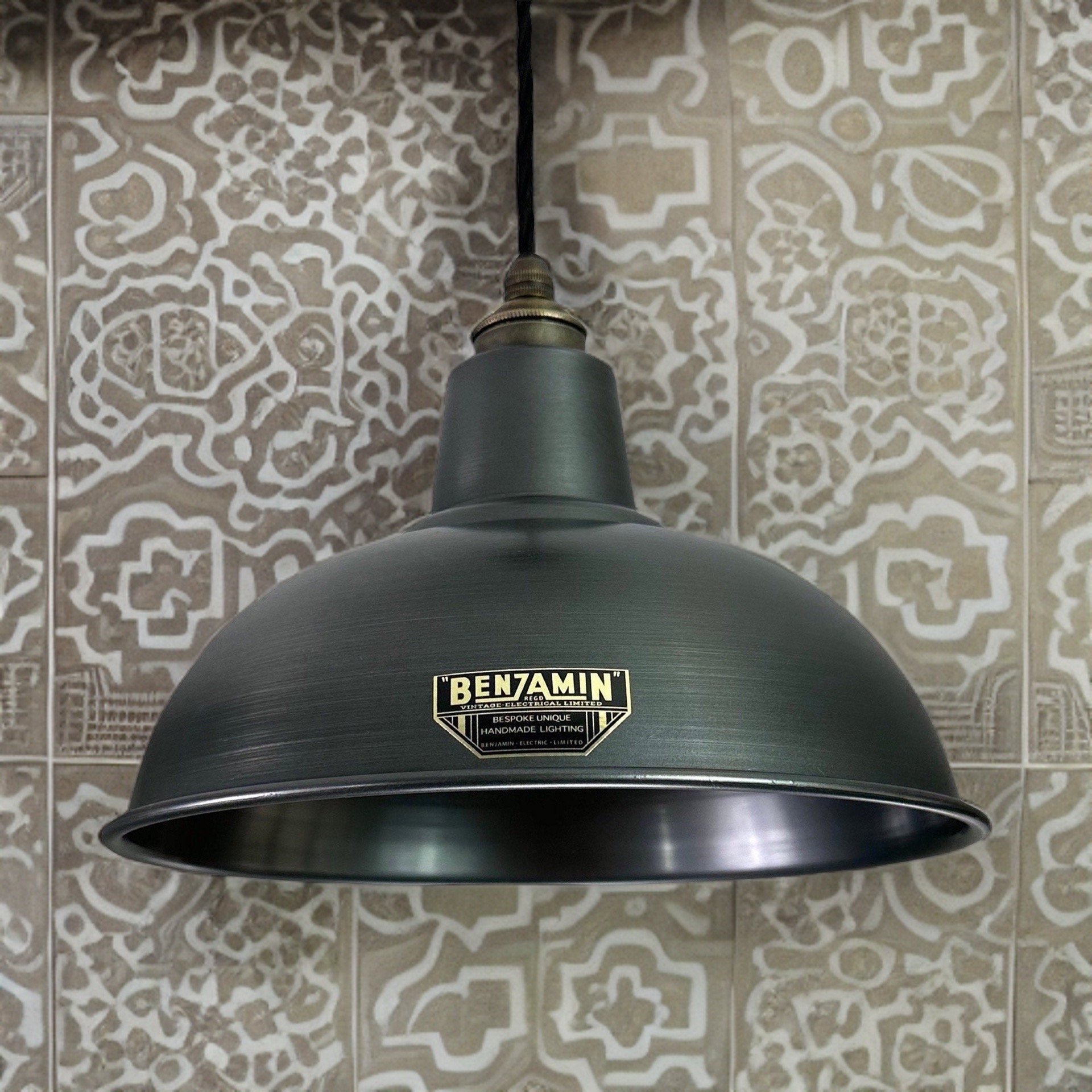 Salthouse ~ Pewter Grey Industrial Factory Shade light ceiling dining room kitchen table vintage pendant 10 Inch
