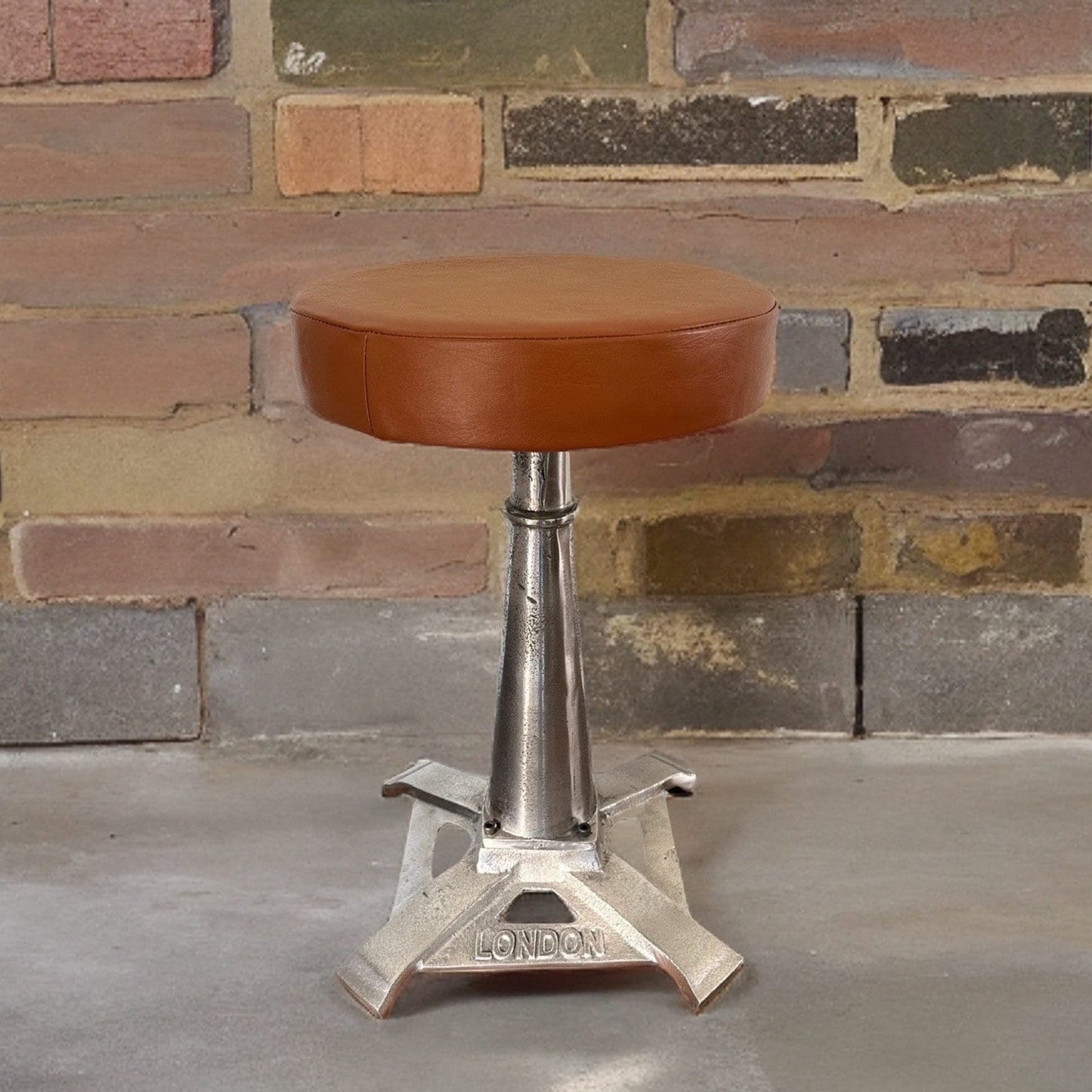 Maxlume ~ London Industrial Solid Bar Stool Leather Base | Vintage Style | Solid Cast Metal | Floor Standing
