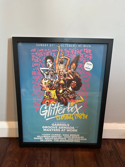 Rare Glitterbox Closing Party ~ Genuine Hi Ibiza Framed Dj Artwork | Luxury Black Frame