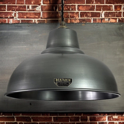 Salthouse XL ~ Pewter Grey Industrial factory shade light ceiling dining room kitchen table vintage filament lamps pendant 14.5 Inch