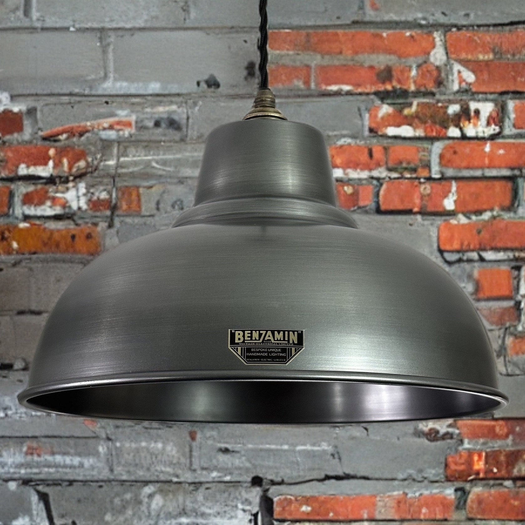 Salthouse XL ~ Pewter Grey Industrial factory shade light ceiling dining room kitchen table vintage filament lamps pendant 14.5 Inch