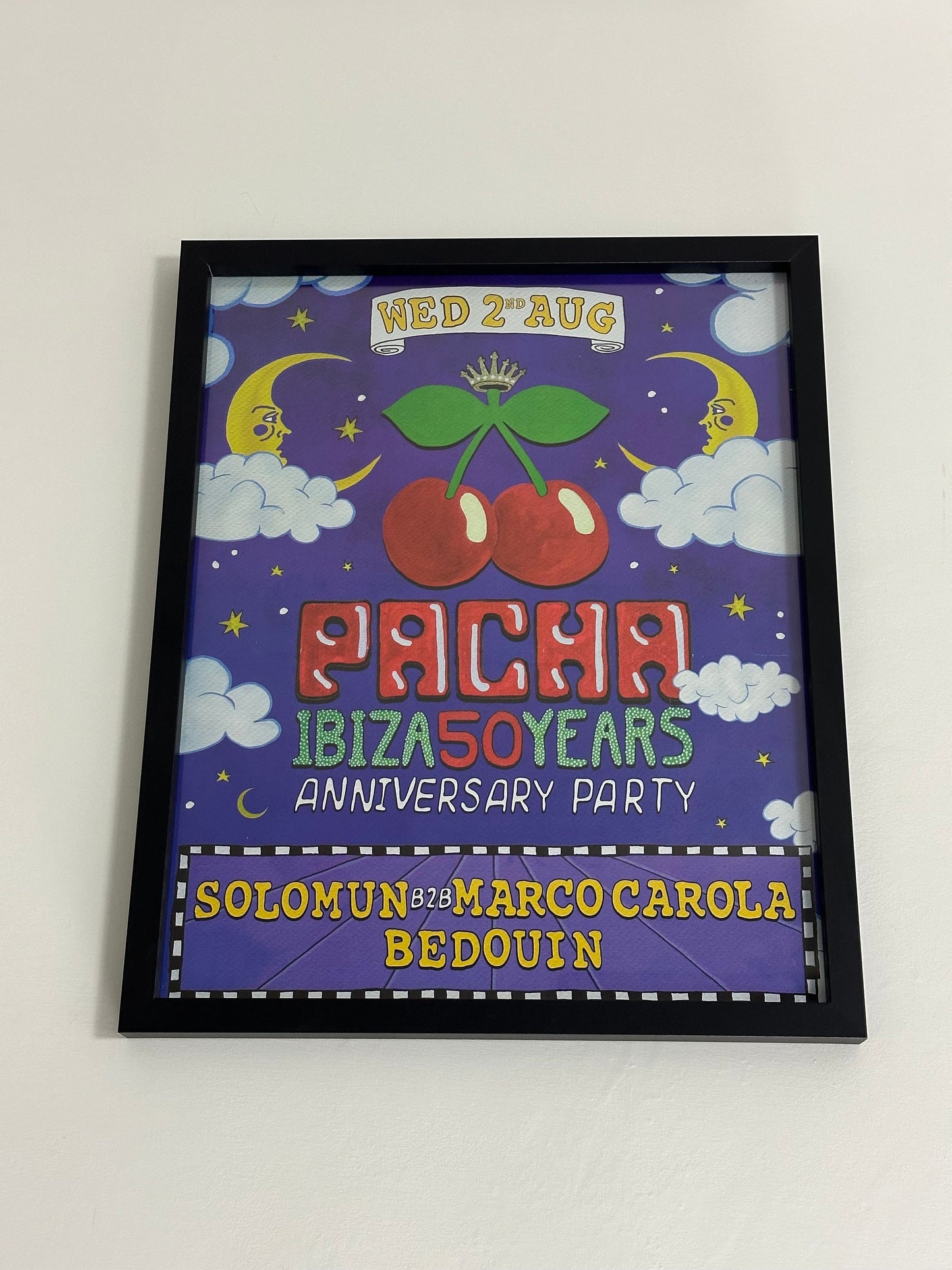 Pacha ~ Genuine 50 Anniversary Ibiza Framed Dj Artwork | Hi Ibiza | A3 Luxury Black Frame