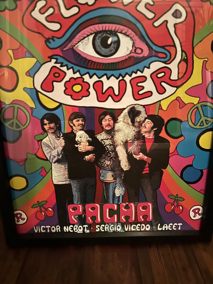 Flower Power ~ Genuine Pacha The Beatles Ibiza Framed Dj Artwork | A3 Luxury Black Frame
