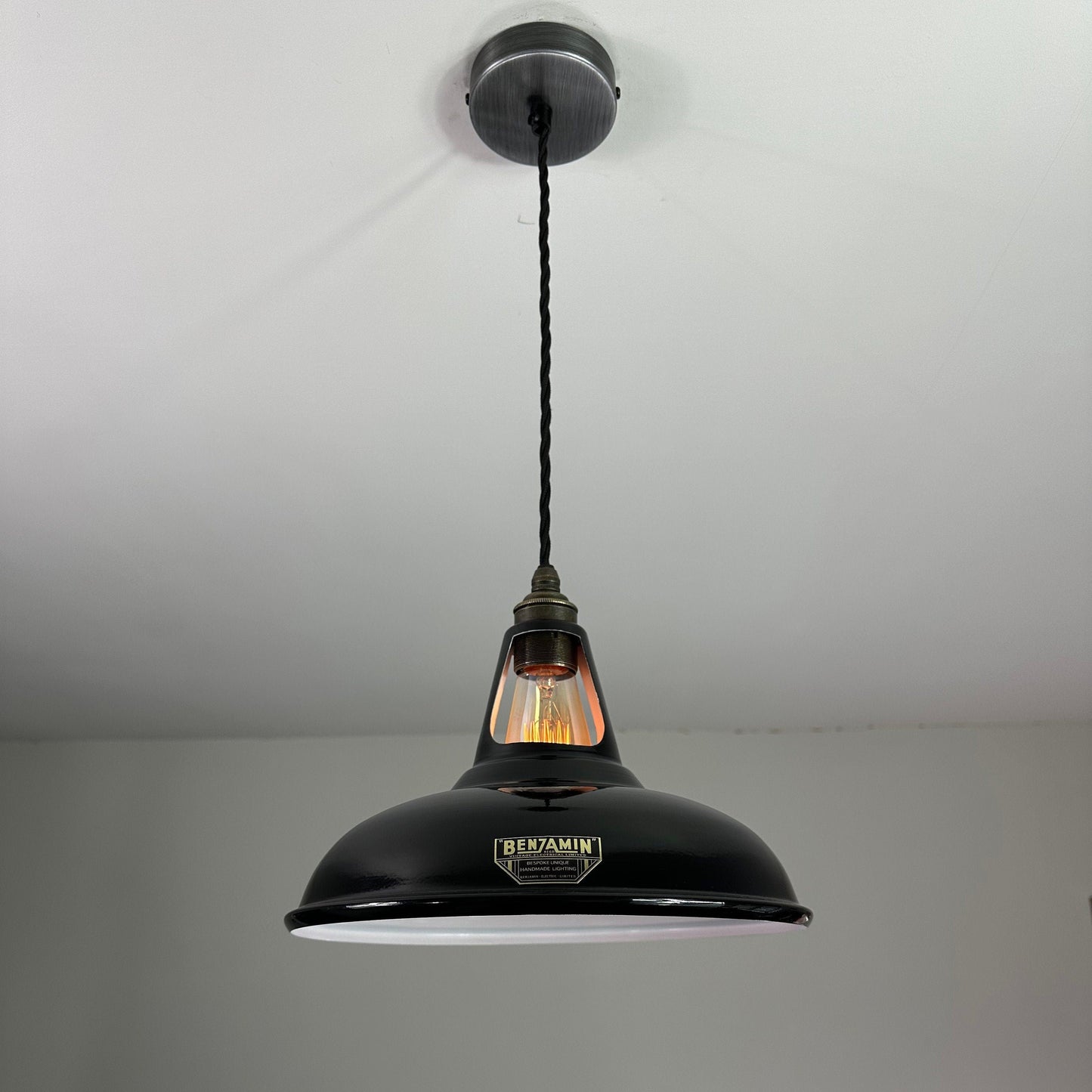 Cawston ~ Midnight Black Solid Shade Slotted Design Pendant Set Light | Ceiling Dining Room | Kitchen Table | Vintage Filament Bulb 11 Inch