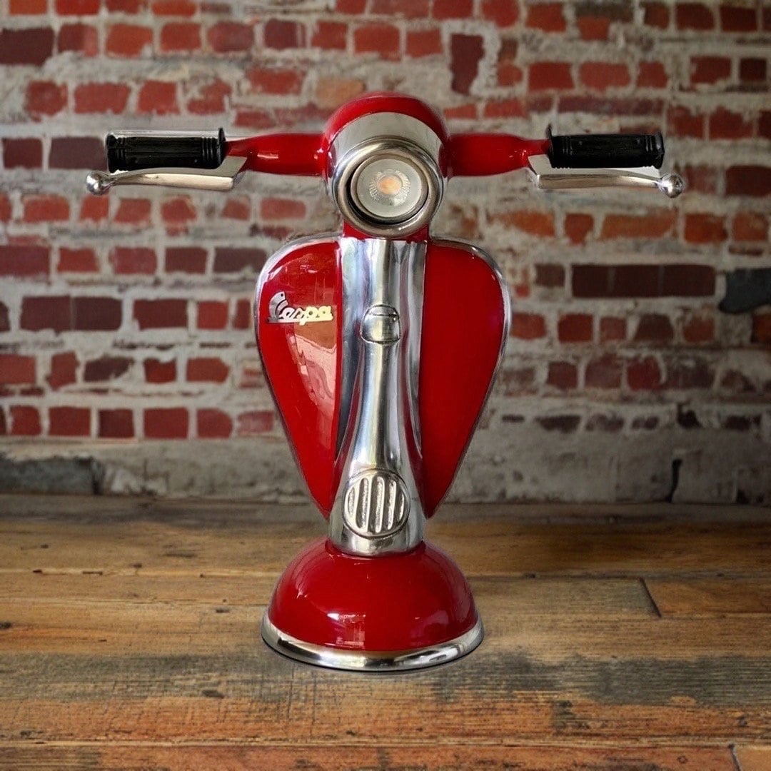 Vespa Red Scooter Table Lamp Vintage Style | Fabric Cable | Bedroom | Bedside Reading Light | Retro | Dimmable LED Bulb by Maxlume