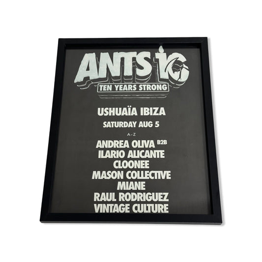 Ants ~ Genuine Ushuaia 10 Years Strong Anniversary Ibiza Framed Dj Artwork | Hi Ibiza | A3 Luxury Black Frame