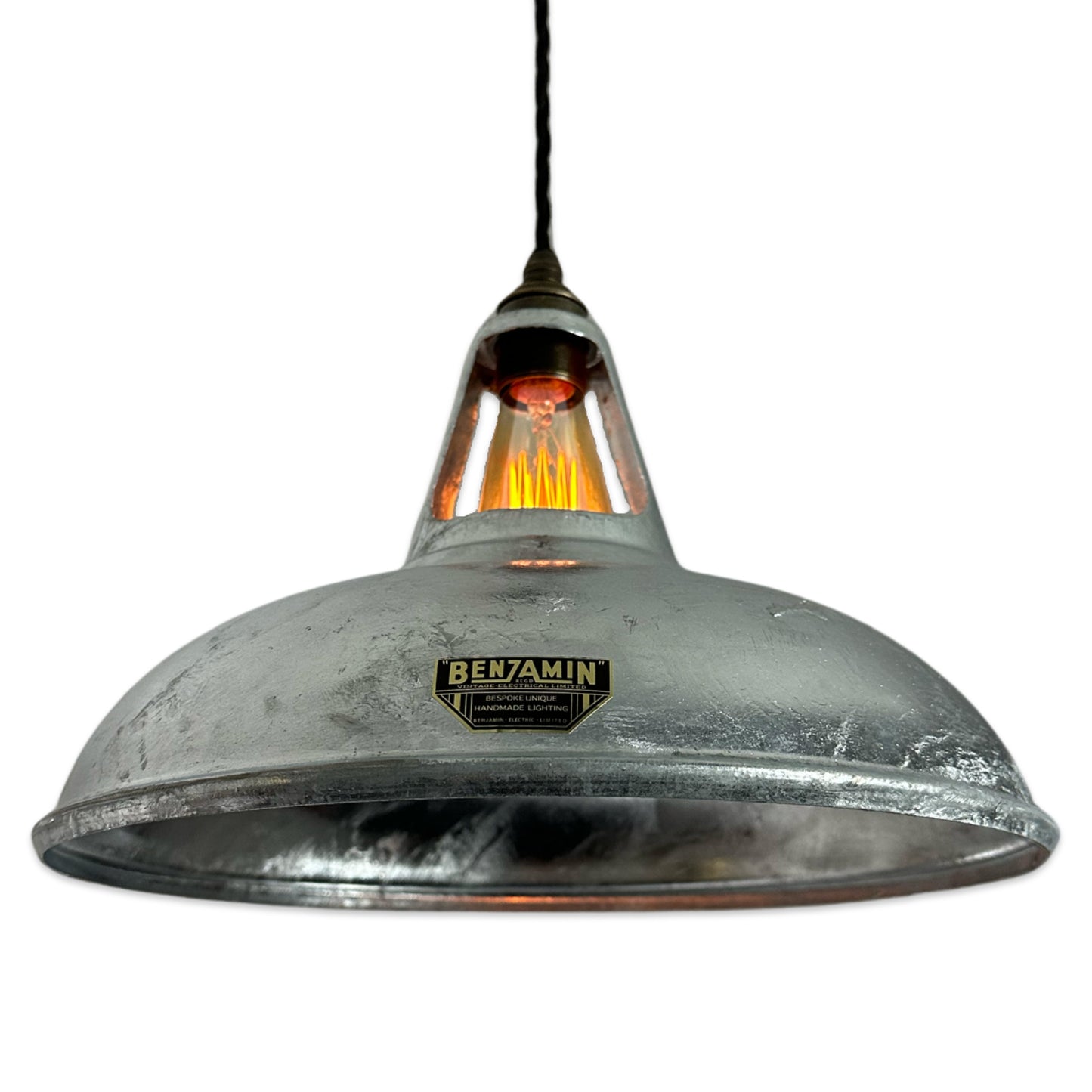 Cawston XL ~ Galvanised Solid Steel Shade Slotted Design Pendant Set Light ~ 14 Inch