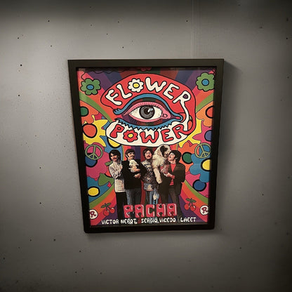 Flower Power ~ Genuine Pacha The Beatles Ibiza Framed Dj Artwork | A3 Luxury Black Frame