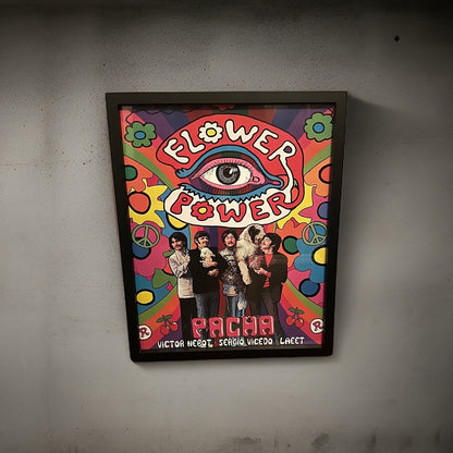 Flower Power ~ Genuine Pacha The Beatles Ibiza Framed Dj Artwork | A3 Luxury Black Frame