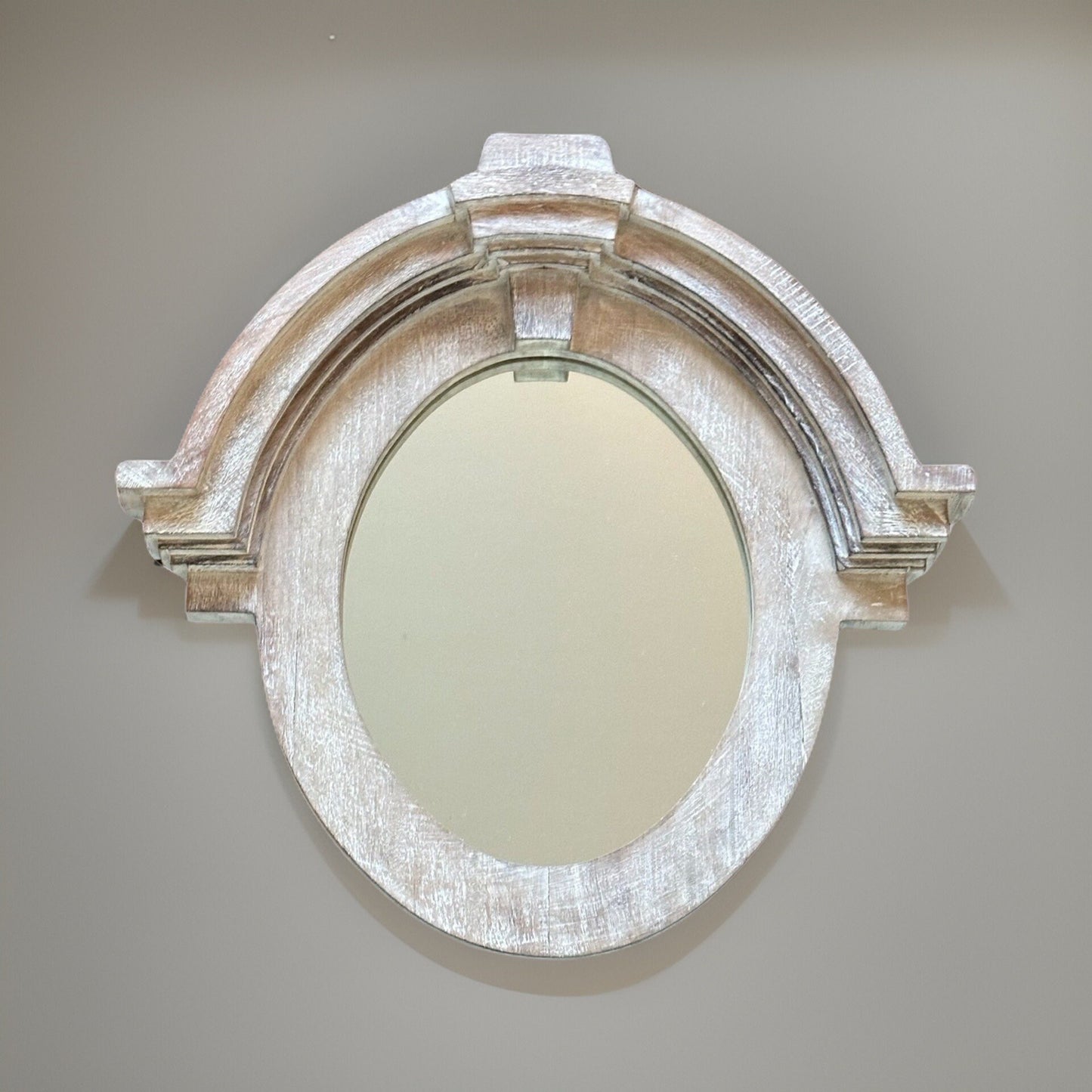 Mansard Arched Oval Mirror White Washed | Solid Wooden | Mango Wood | Gift Idea