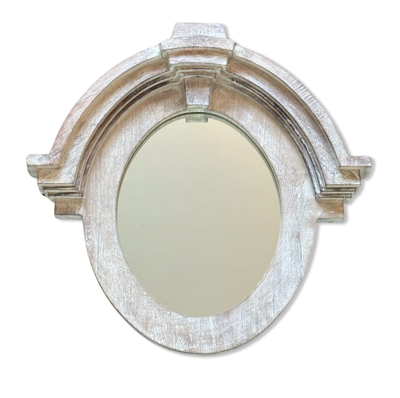 Mansard Arched Oval Mirror White Washed | Solid Wooden | Mango Wood | Gift Idea